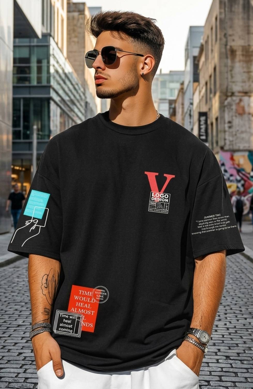 FastColors Men Printed Round Neck Polyester Black T-Shirt