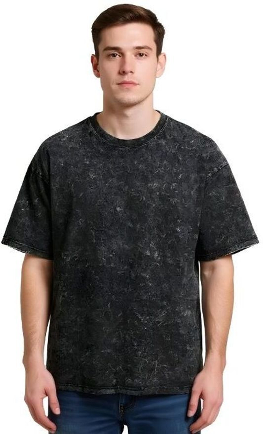 Image of SOUL KNITS Washed /Ombre Men Round Neck Black T-Shirt