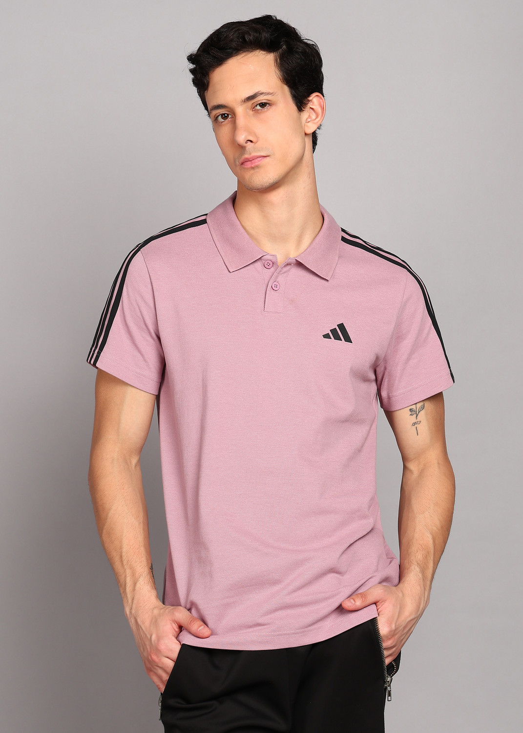 Image of ADIDAS Solid Men Polo Neck Purple T-Shirt