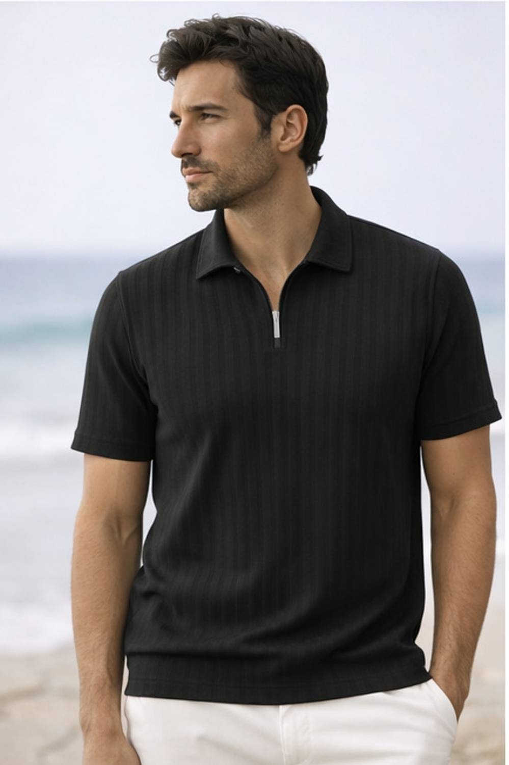 METRONAUT Solid Men Polo Neck Polycotton Black T-Shirt