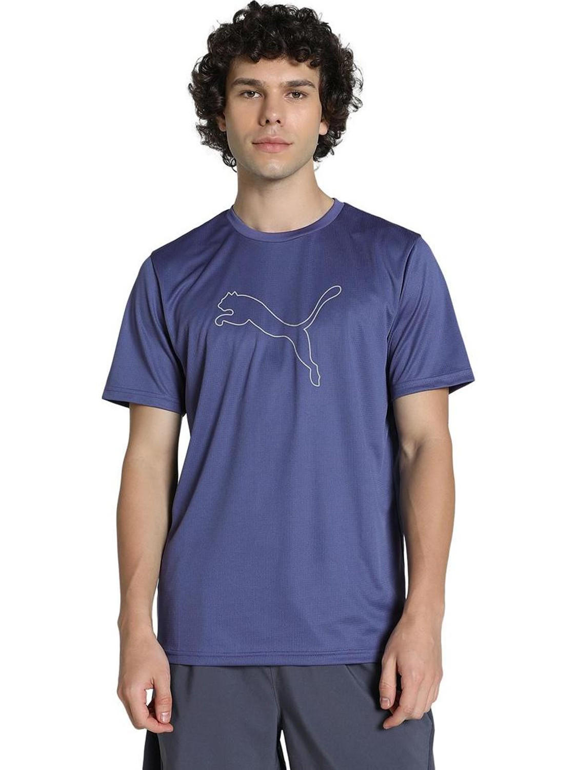 Image of PUMA Solid Men Crew Neck Blue T-Shirt