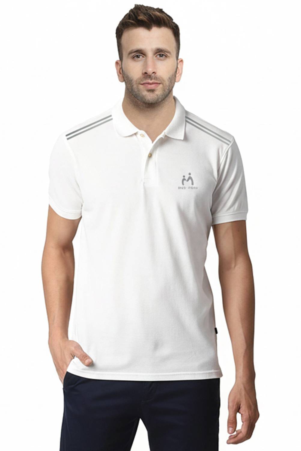 MIST N FOGG Men Solid Polo Neck Polyester White T-Shirt