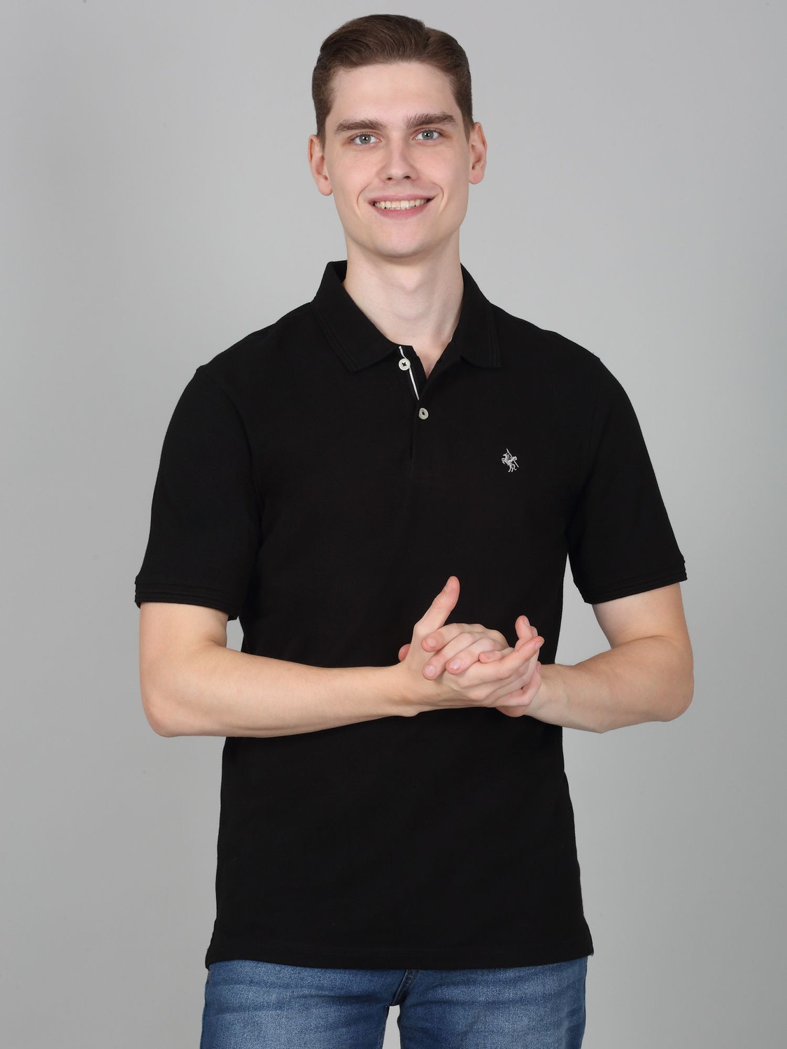 Image of CANTABIL Solid Men Polo Neck Black T-Shirt