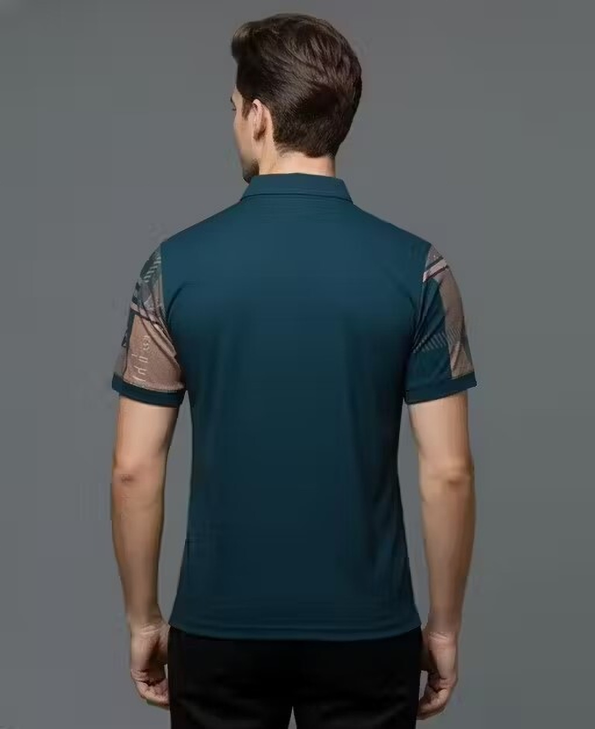 Image of METRONAUT Geometric Print Men Polo Neck Blue T-Shirt