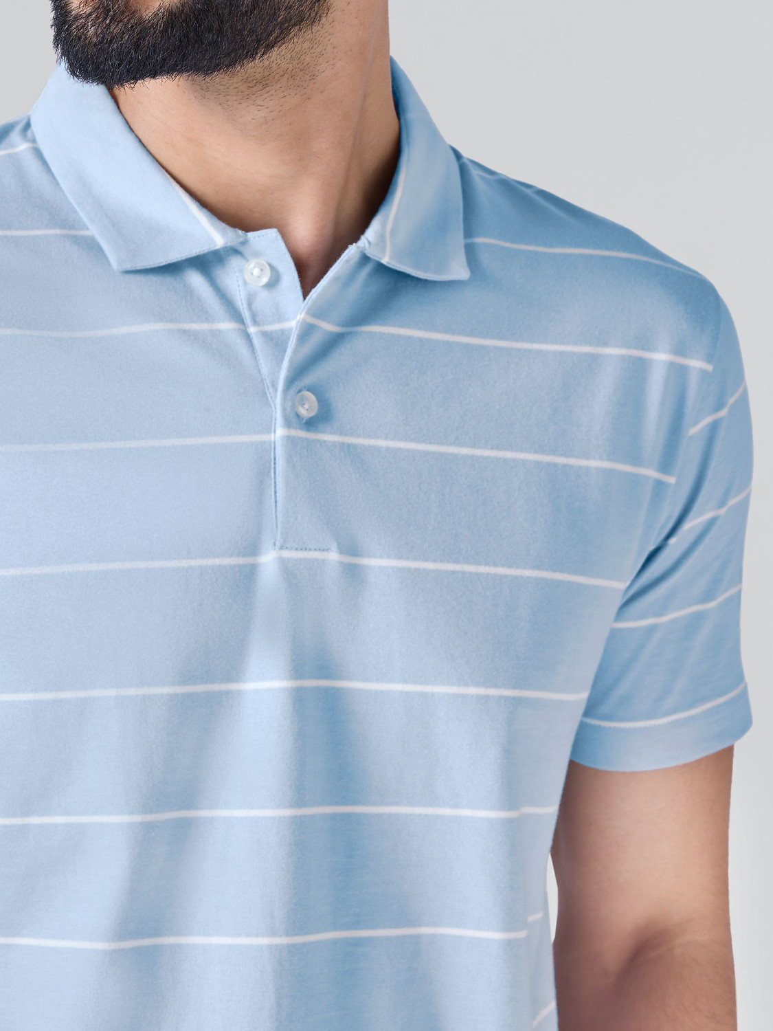 Image of XYXX Striped Men Polo Neck Blue T-Shirt