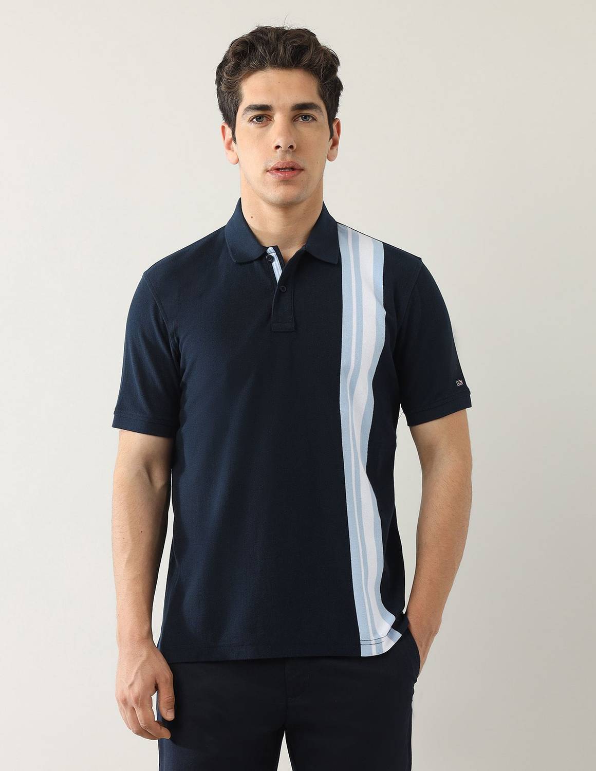 Arrow Sport Striped Blue Polo Neck T-Shirt - Image 5