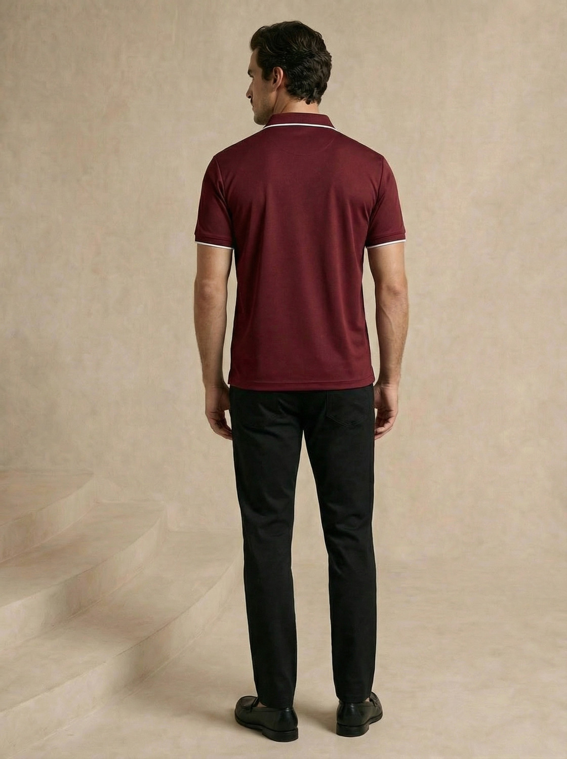 Image of CXL Self Design Men Polo Neck Maroon T-Shirt