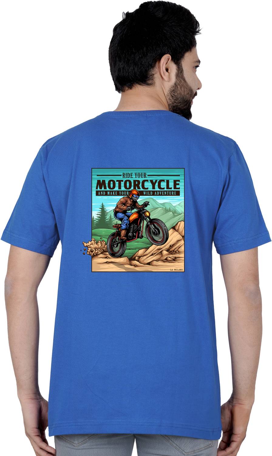 La Milano Men Graphic Print Round Neck Pure Cotton Blue T-Shirt