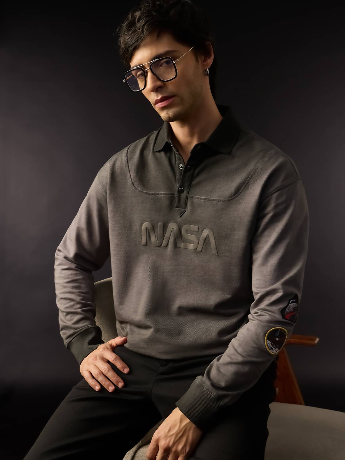 The Souled Store Men's Grey Polo Neck T-Shirt - Image 4