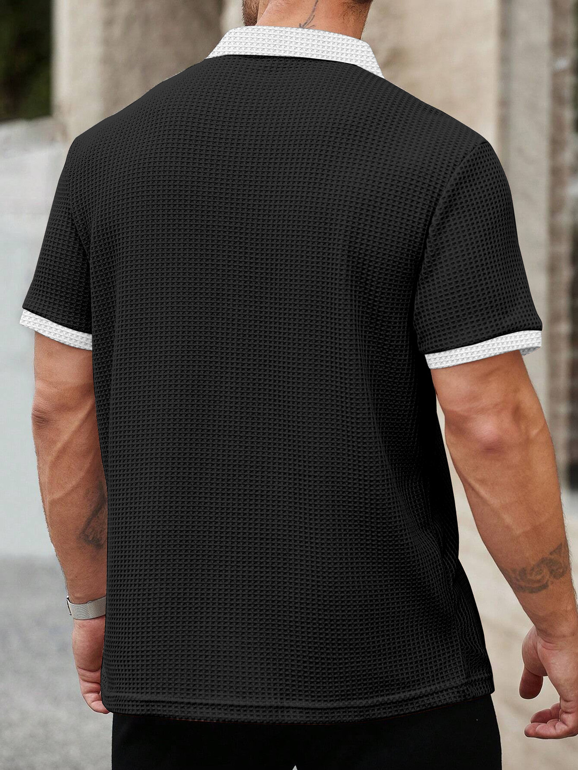 Image of KAJARU Self Design Men Zip Neck White, Black T-Shirt