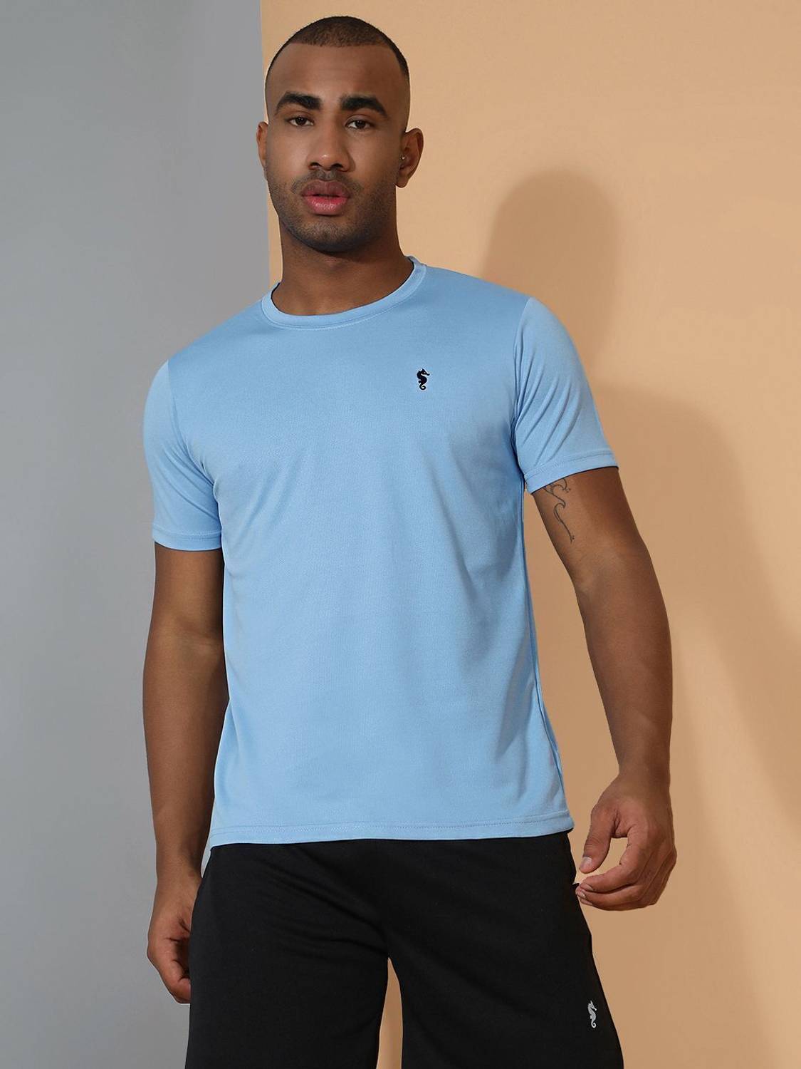 EPPE Sky Blue Round Neck Half Sleeve Polyester Dry Fit T-shirt Fo