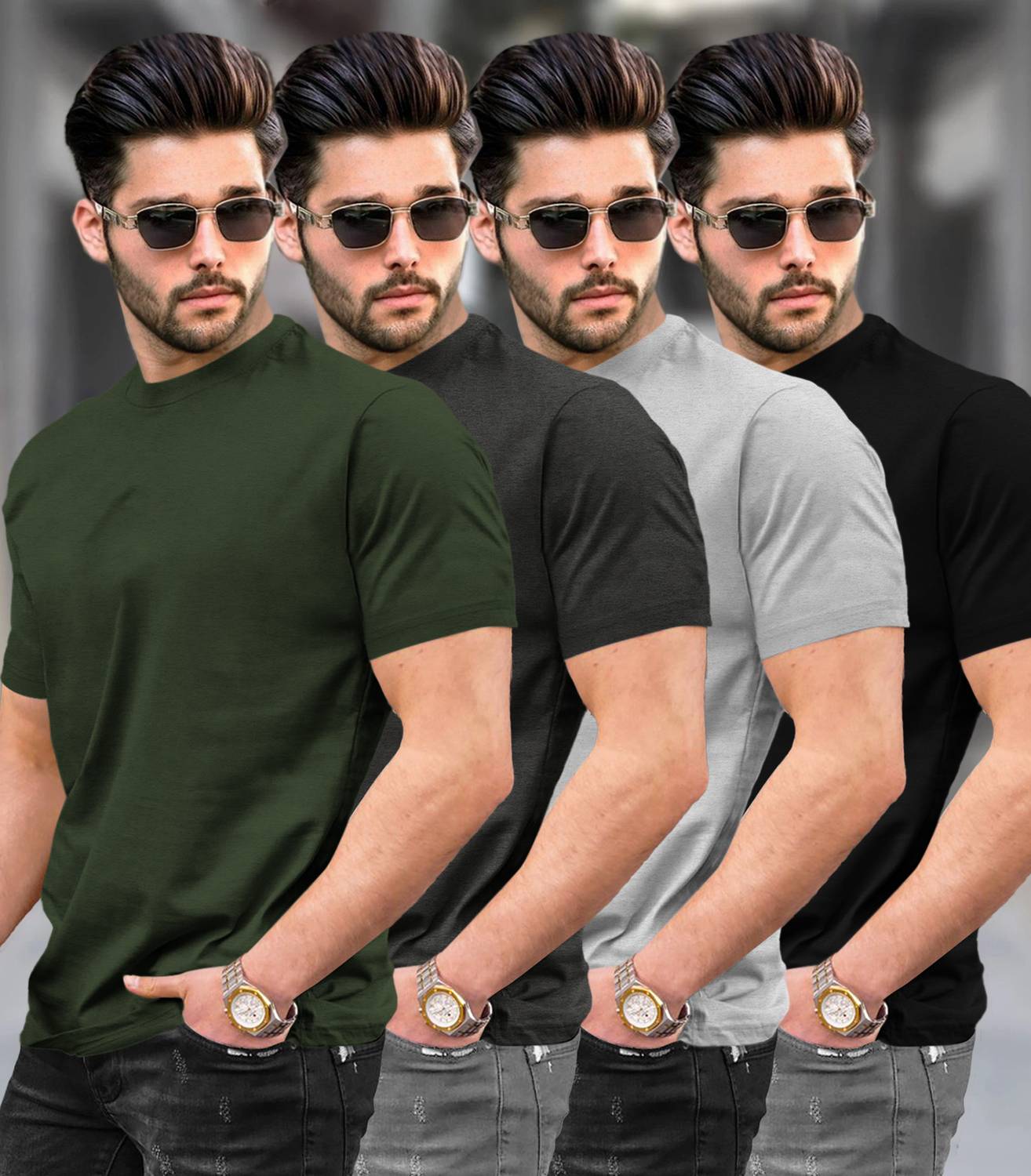 TRIPR Pack of 4 Men Solid Round Neck Cotton Blend Multicolor T-Sh