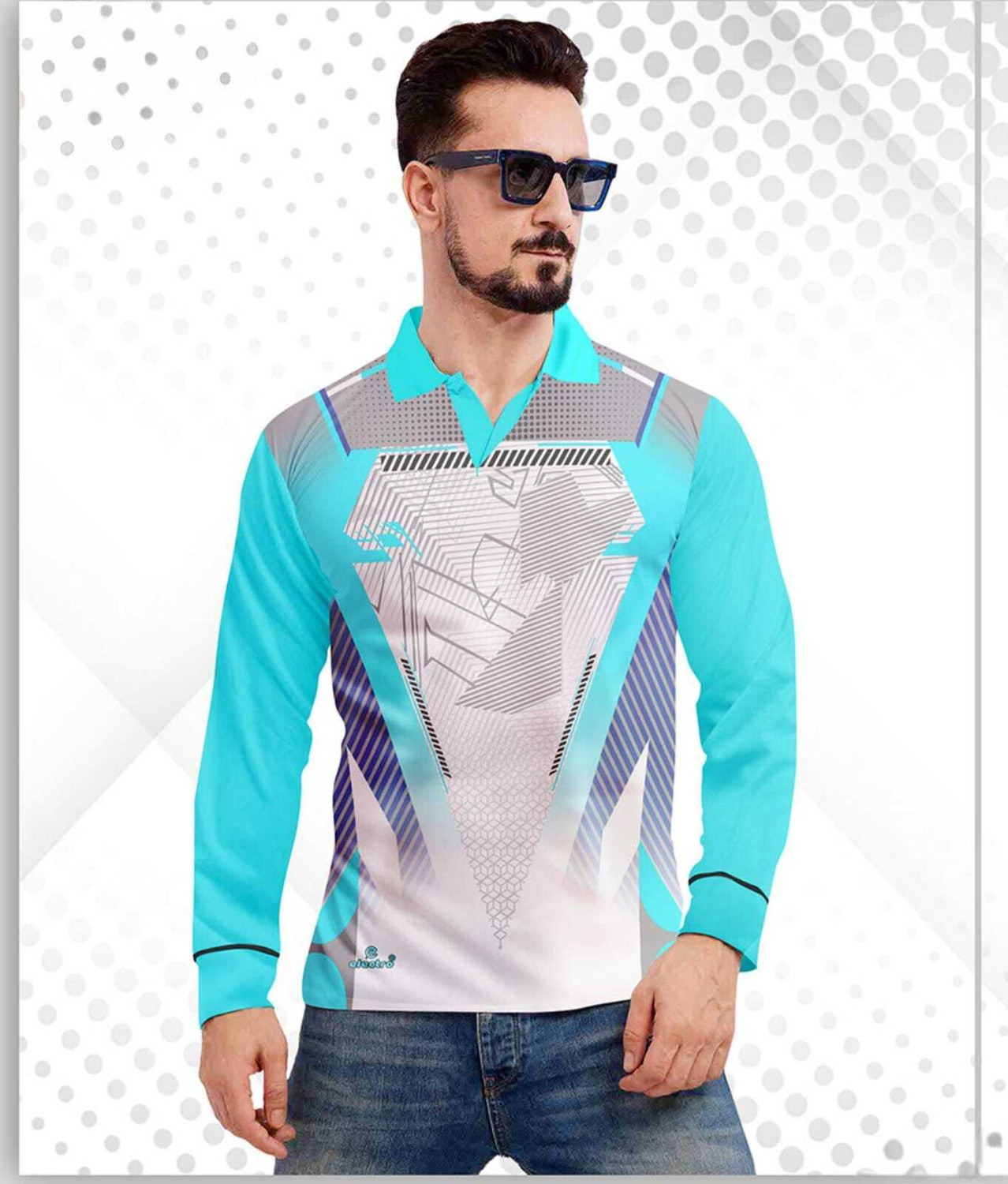 Image of GRATITUDE ROCK Tie & Dye Men Polo Neck Light Blue T-Shirt