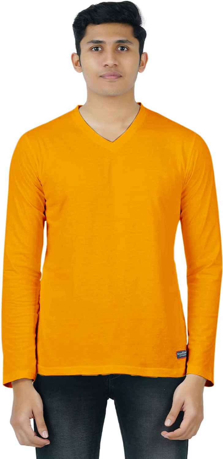 Image of Smart Colors Solid Men V Neck Yellow T-Shirt