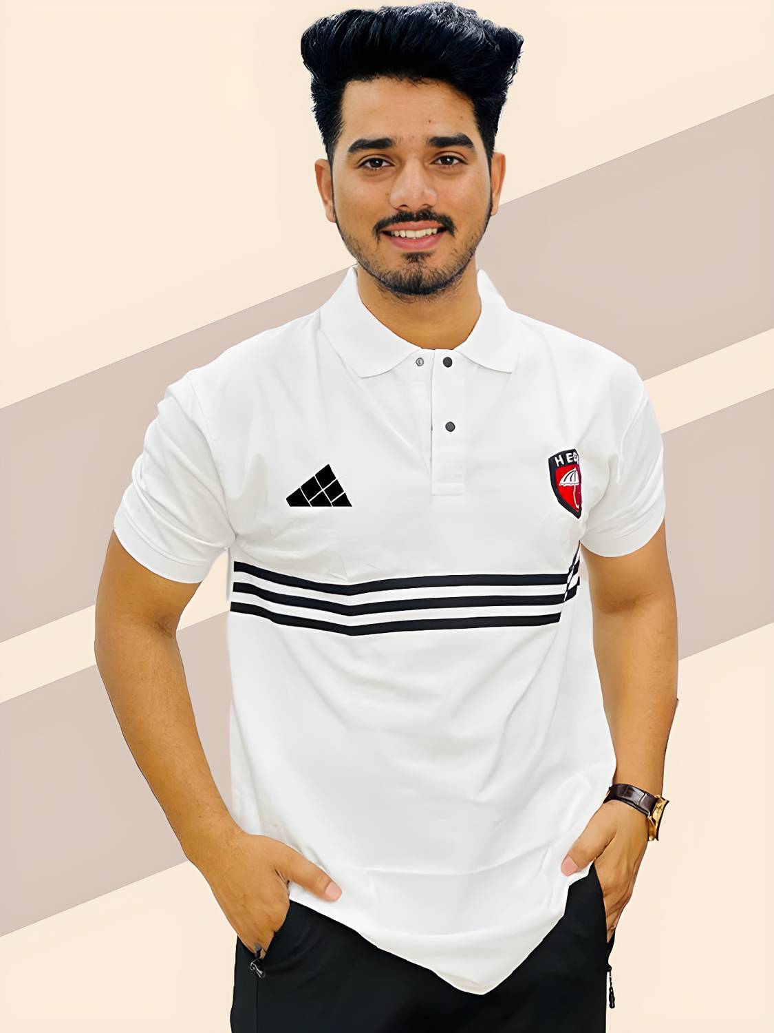 Swagwala Solid Men Polo Neck White T-Shirt - Image 2
