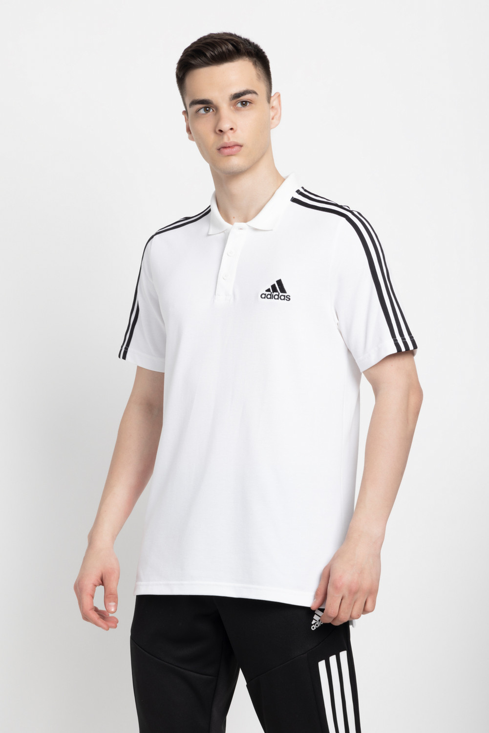 Image of ADIDAS Striped Men Polo Neck White T-Shirt