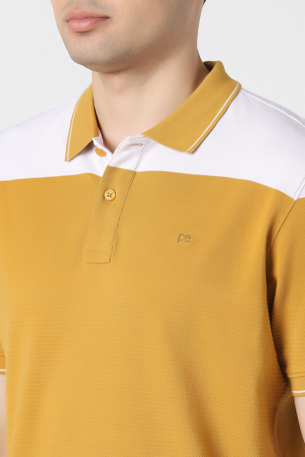 Image of PETER ENGLAND Colorblock Men Polo Neck Yellow T-Shirt