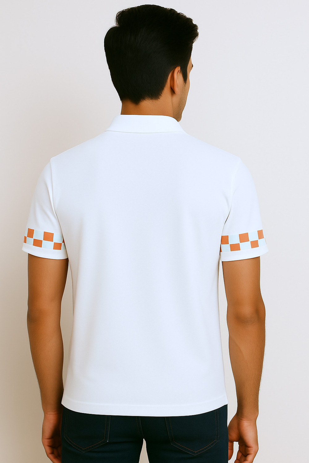 Image of Try This Printed Men Polo Neck White, Orange T-Shirt