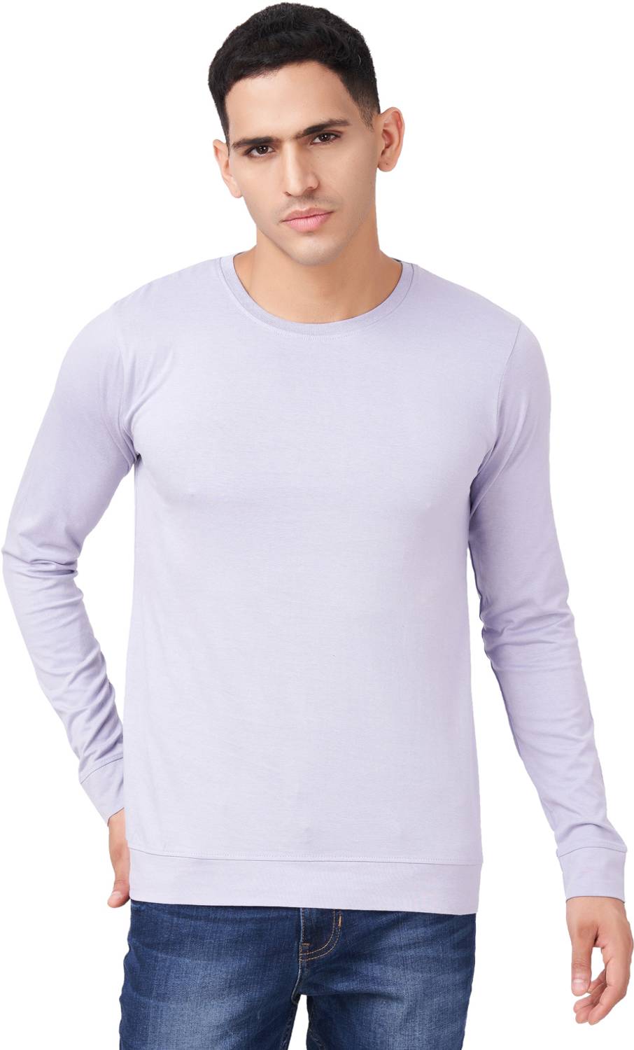Zulements Men Solid Round Neck Cotton Blend Purple T-Shirt