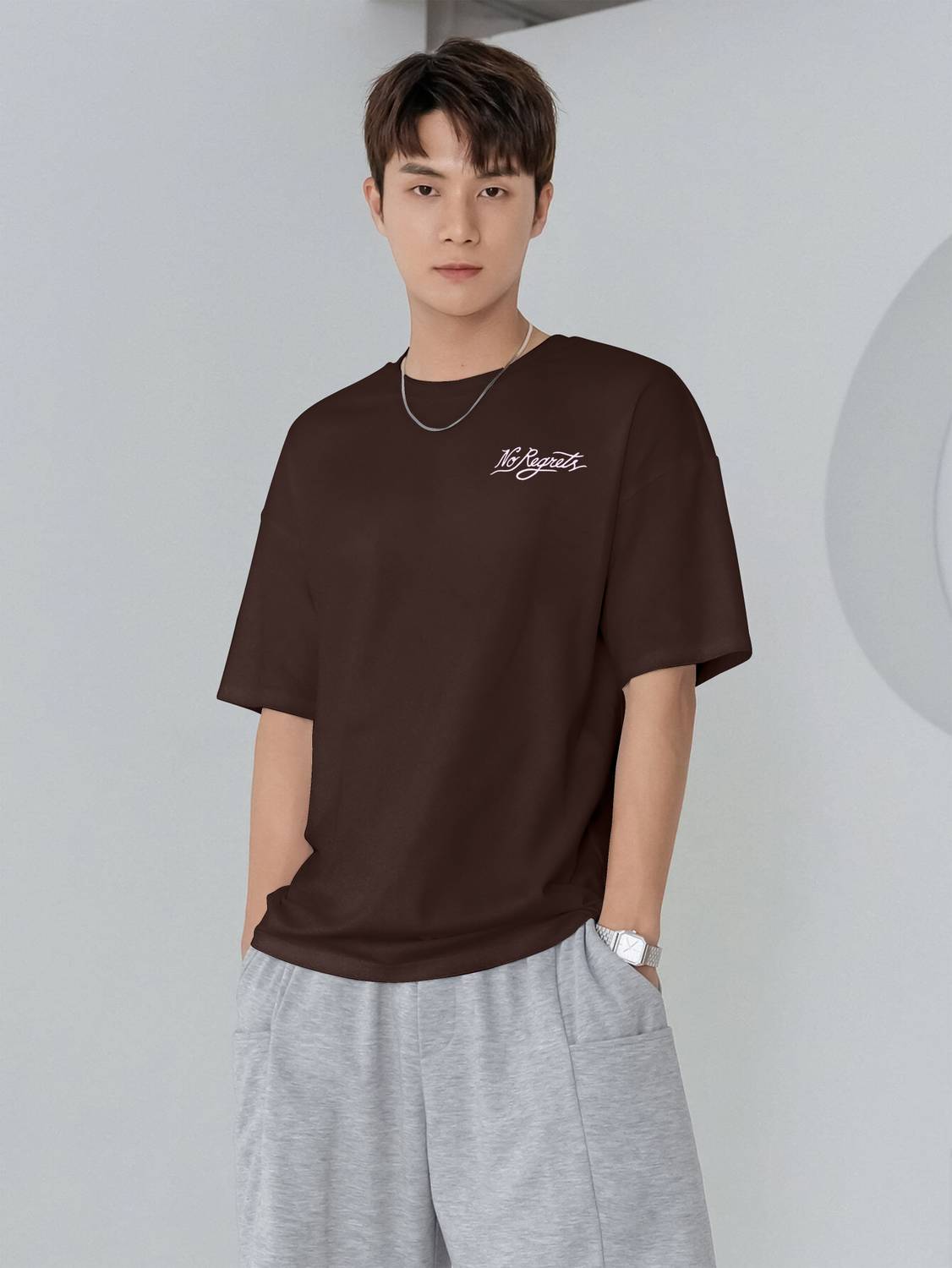 Jump Cuts Men Printed Round Neck Cotton Blend Brown, White T-Shir