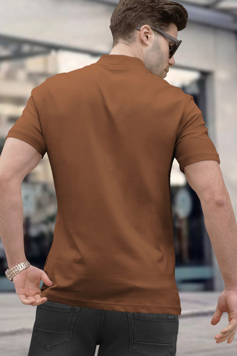 Image of TRIPR Solid Men Henley Neck Brown T-Shirt