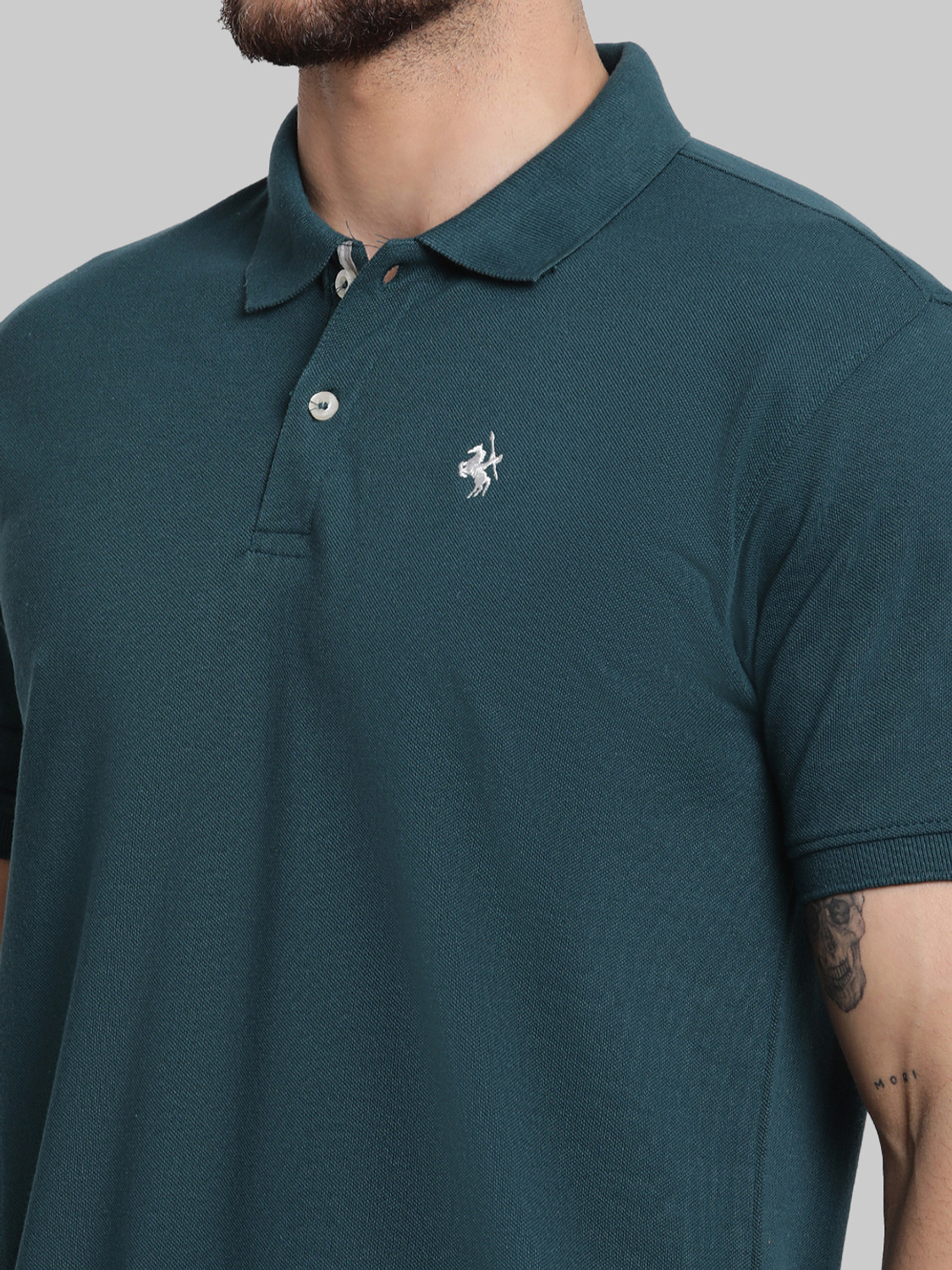 Image of CANTABIL Solid Men Polo Neck Blue T-Shirt