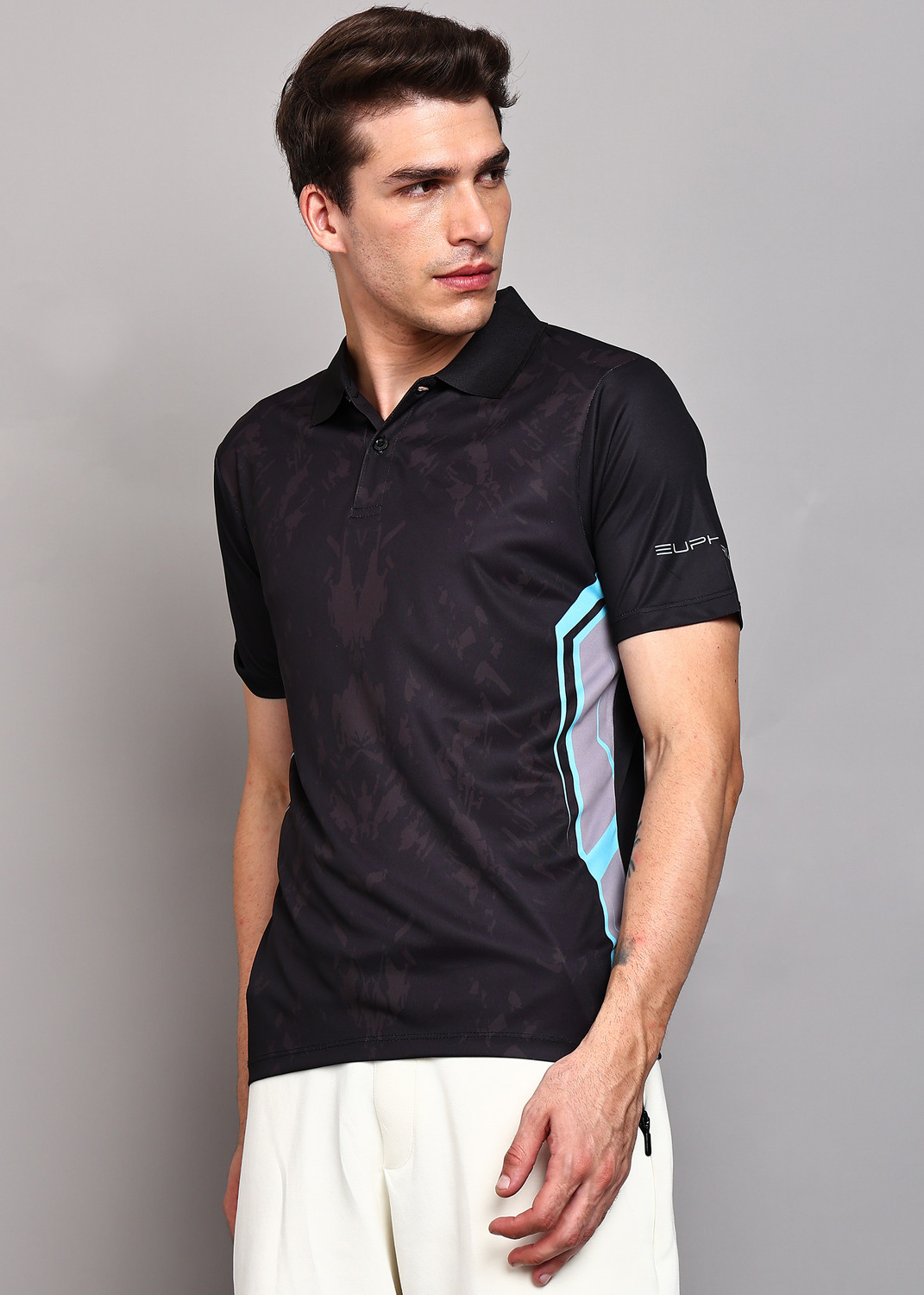 Image of Shiv Naresh Men Printed Polo Neck Polyester Multicolor T-Shirt