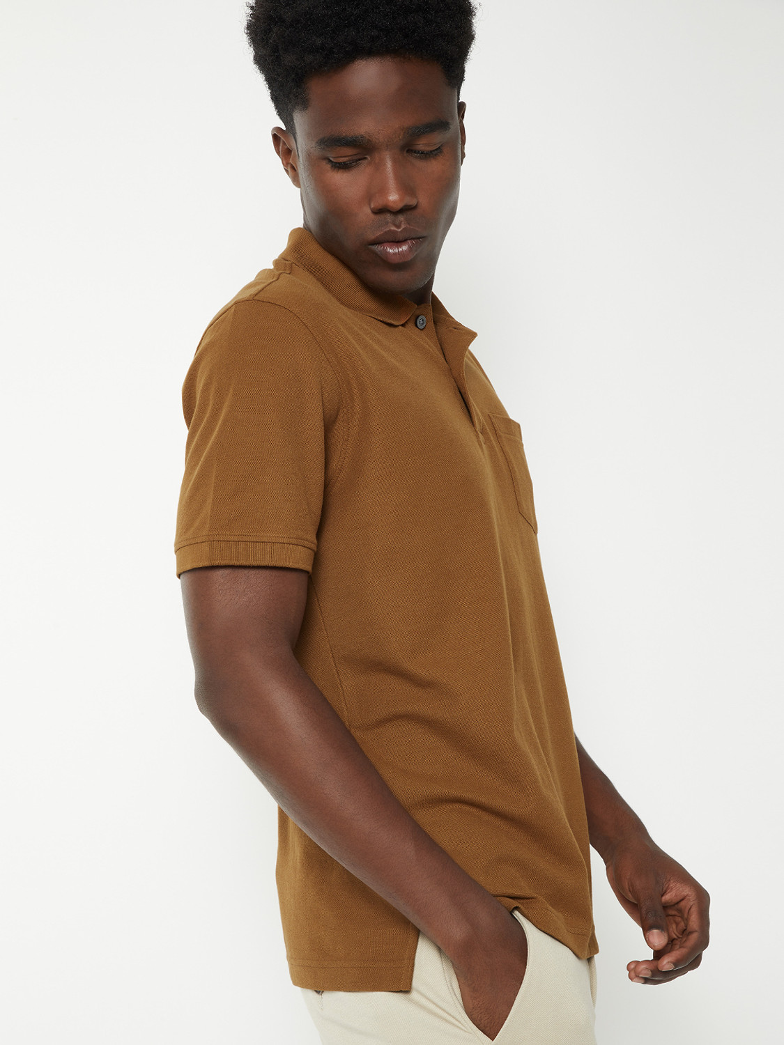 Image of MAX Self Design Men Polo Neck Yellow T-Shirt