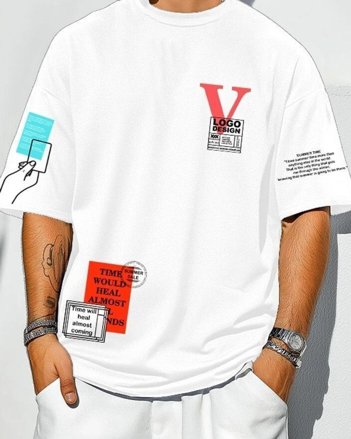 Image of FastColors Printed Men Round Neck White T-Shirt