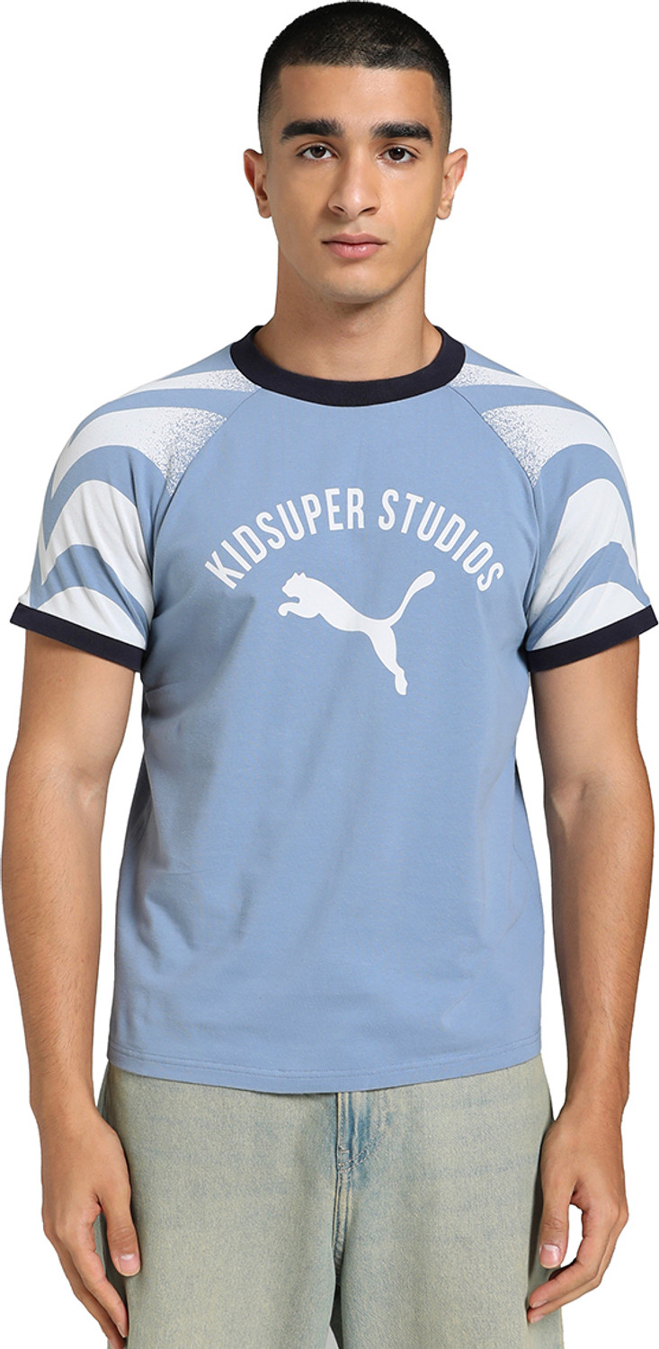 Image of PUMA Printed Men Crew Neck Blue T-Shirt