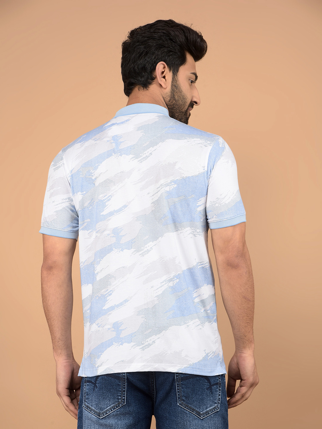 Image of CRIMSOUNE CLUB Self Design Men Polo Neck Blue T-Shirt