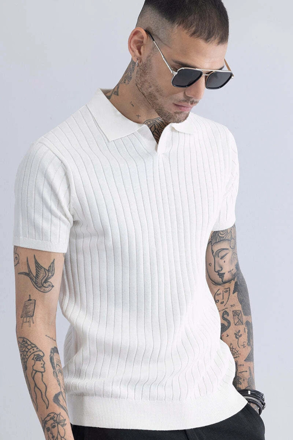 Image of Snitch Solid Men Polo Neck White T-Shirt