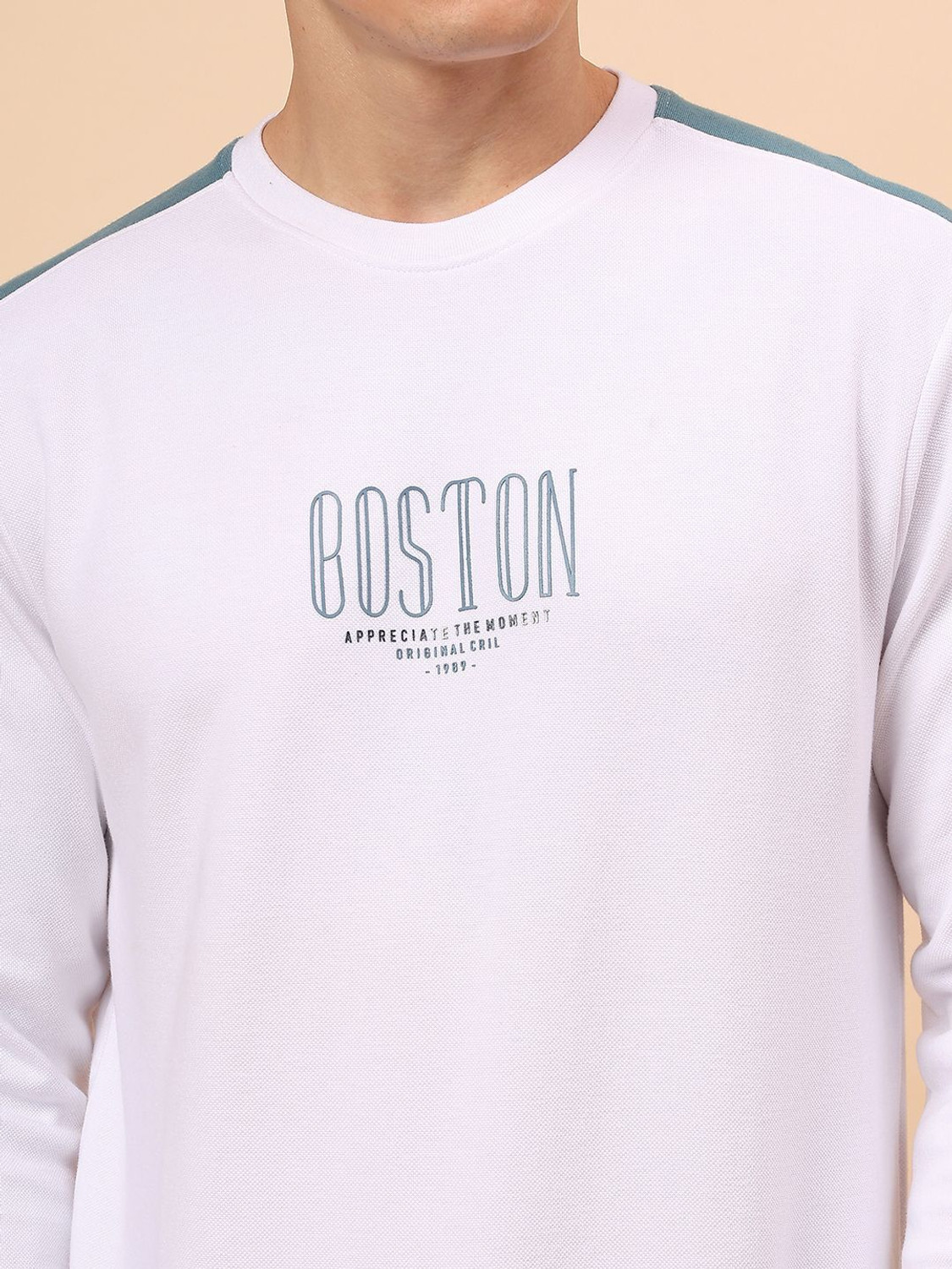 Image of CANTABIL Men Printed Round Neck Polycotton White T-Shirt