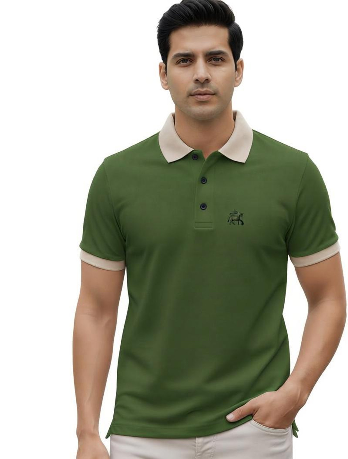 Image of Rikaro Solid Men Polo Neck Green T-Shirt
