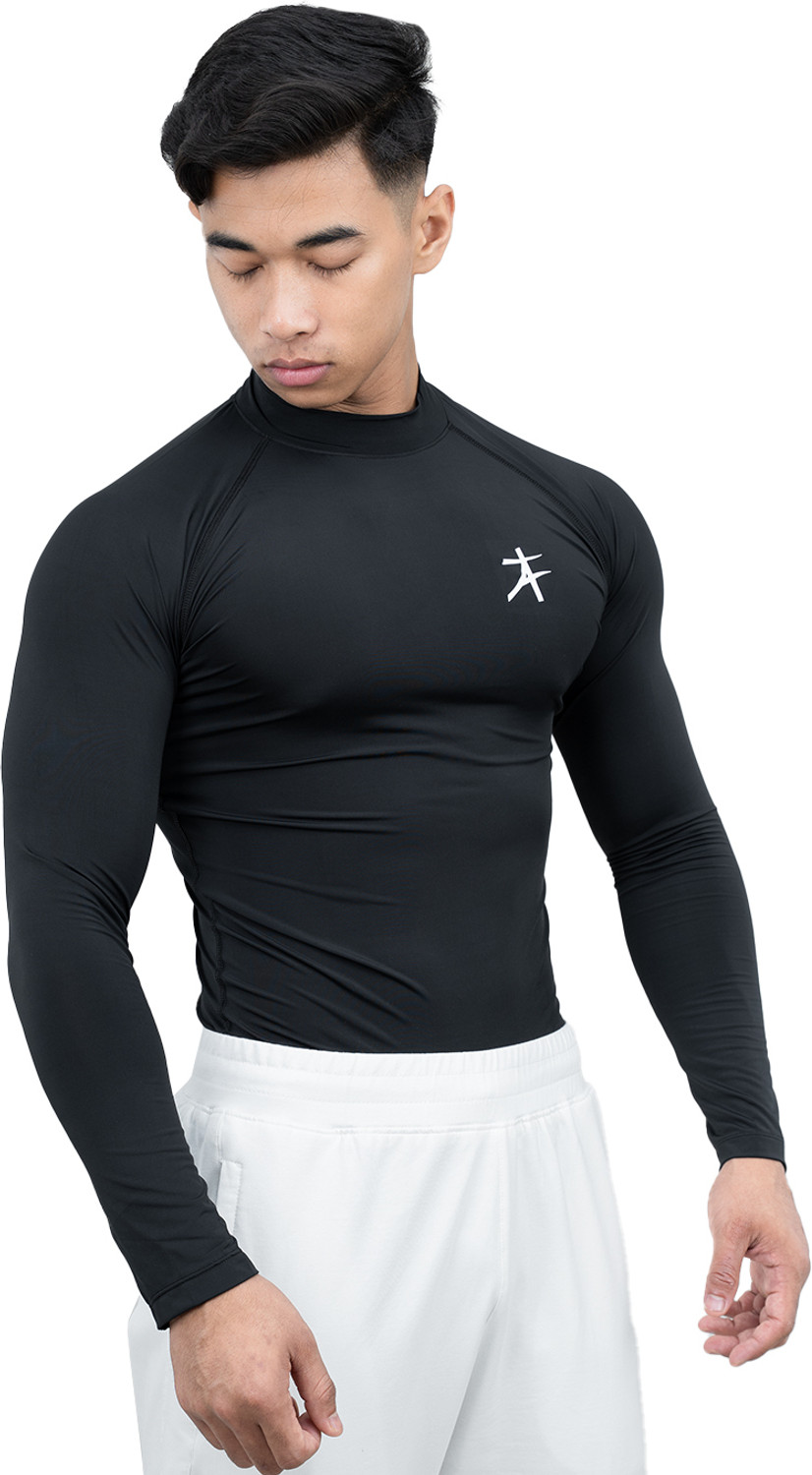 Image of Athflex Solid Men High Neck Black T-Shirt