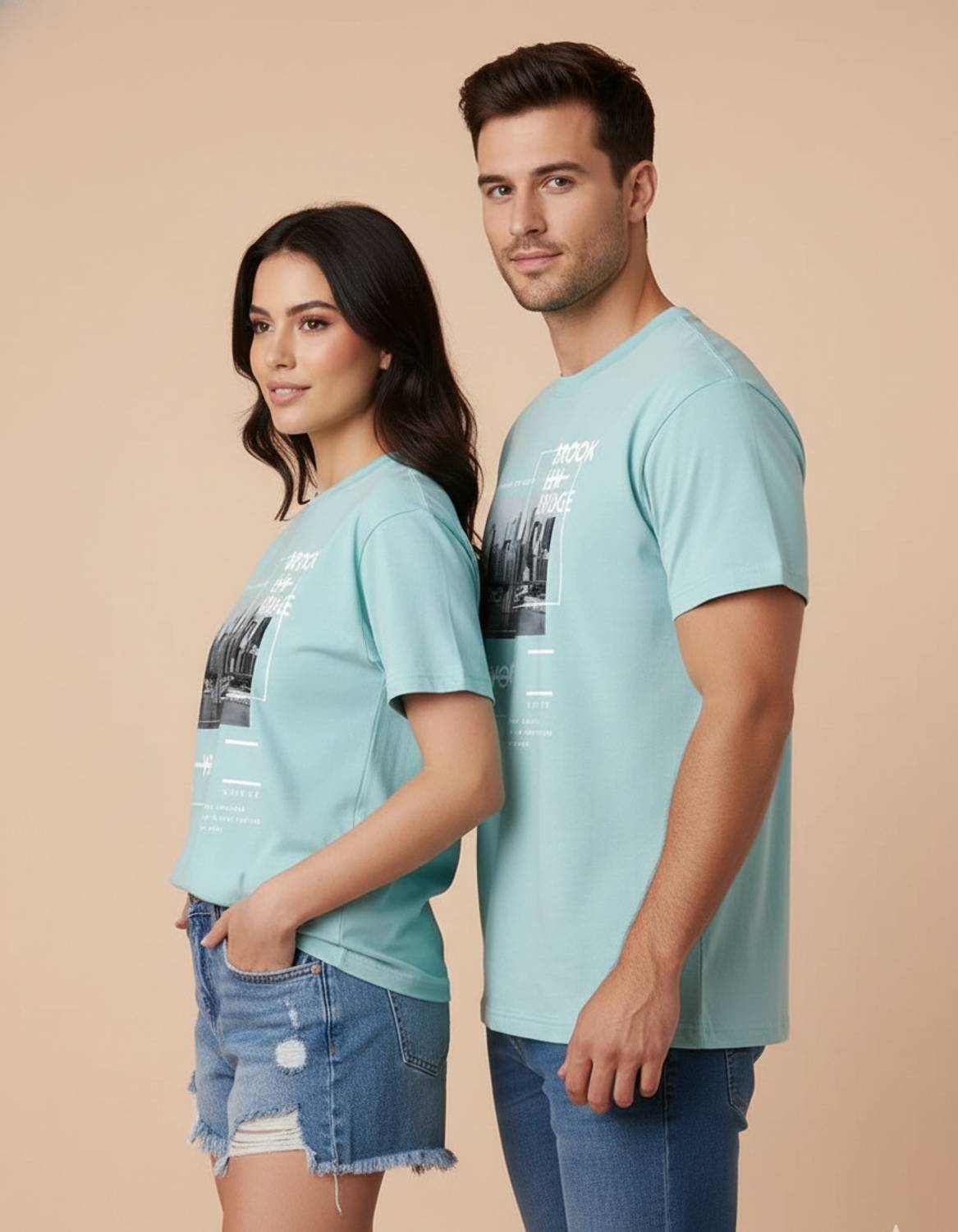 Tee Typography Printed Women Round Neck Light Blue T-Shirt - Image 4