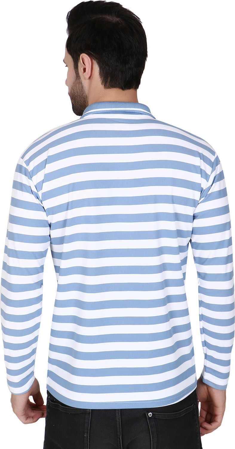 Image of FABSHORE Striped Men Round Neck White, Blue T-Shirt