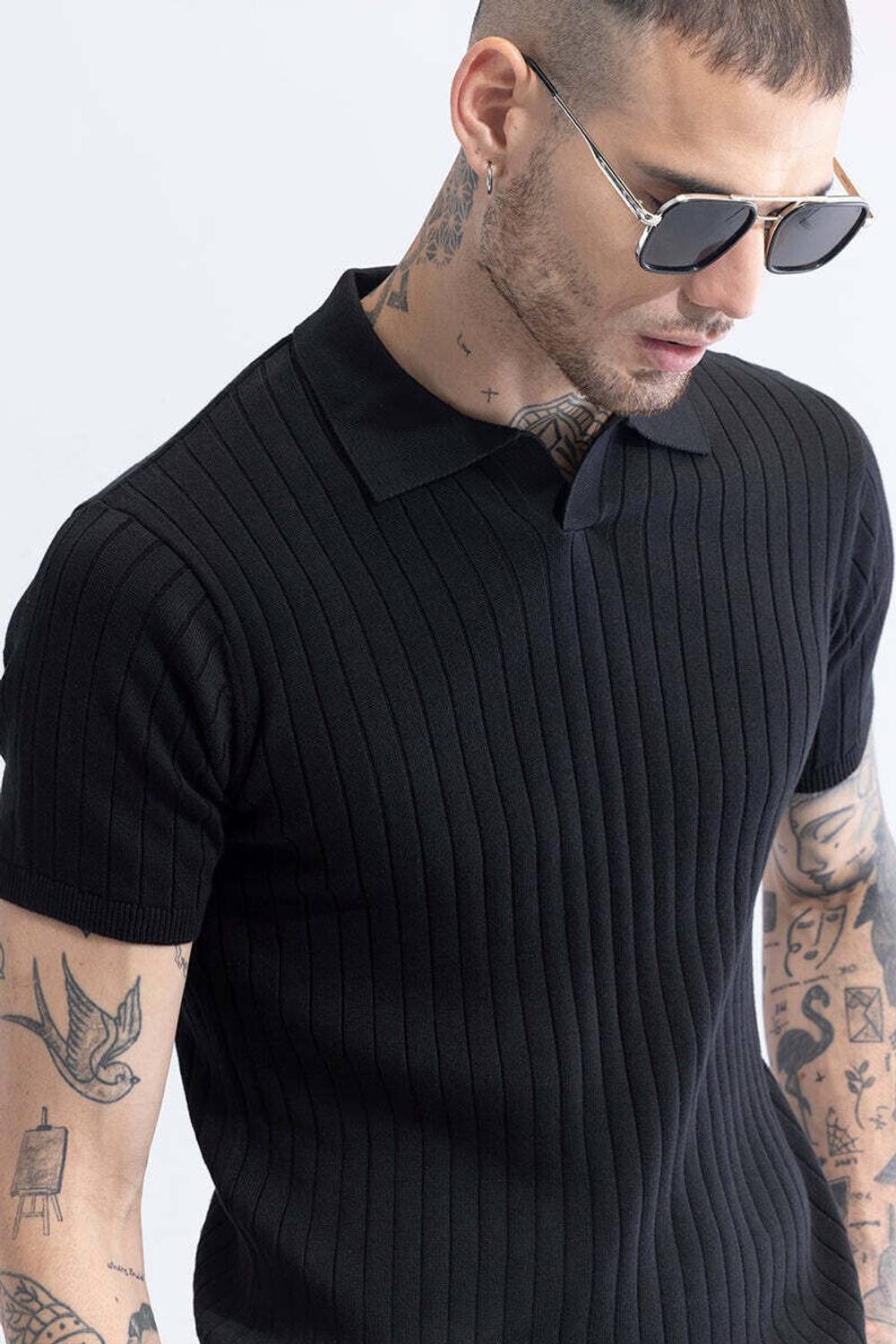 Snitch Men Black Polo Neck T-Shirt - Image 2