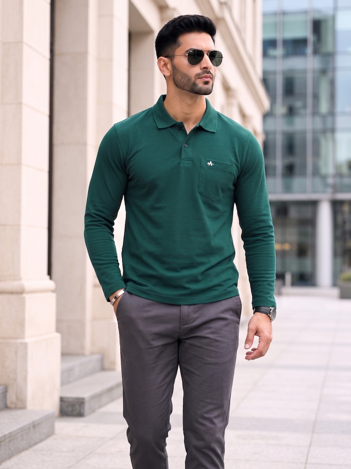 Image of Alvin Printed Men Polo Neck Green T-Shirt