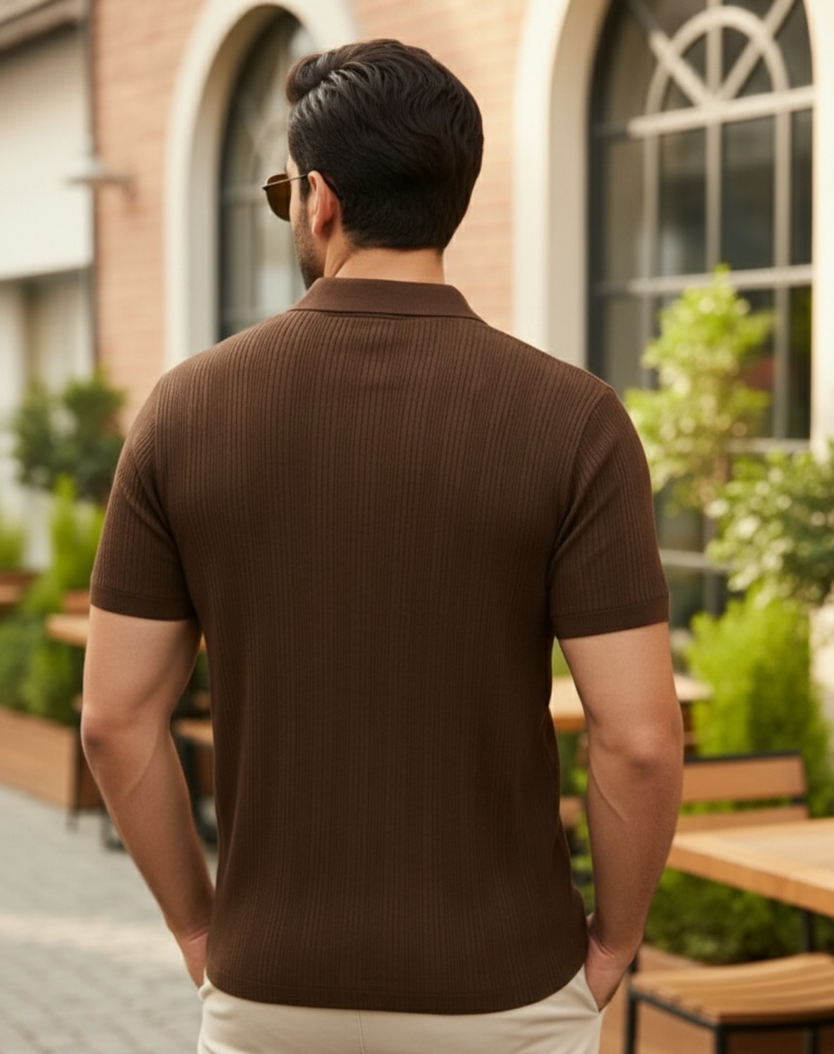 Image of RUPRA Self Design Men Polo Neck Brown T-Shirt