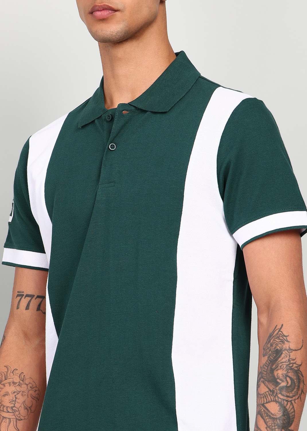 Image of KILLER Colorblock Men Polo Neck Green T-Shirt