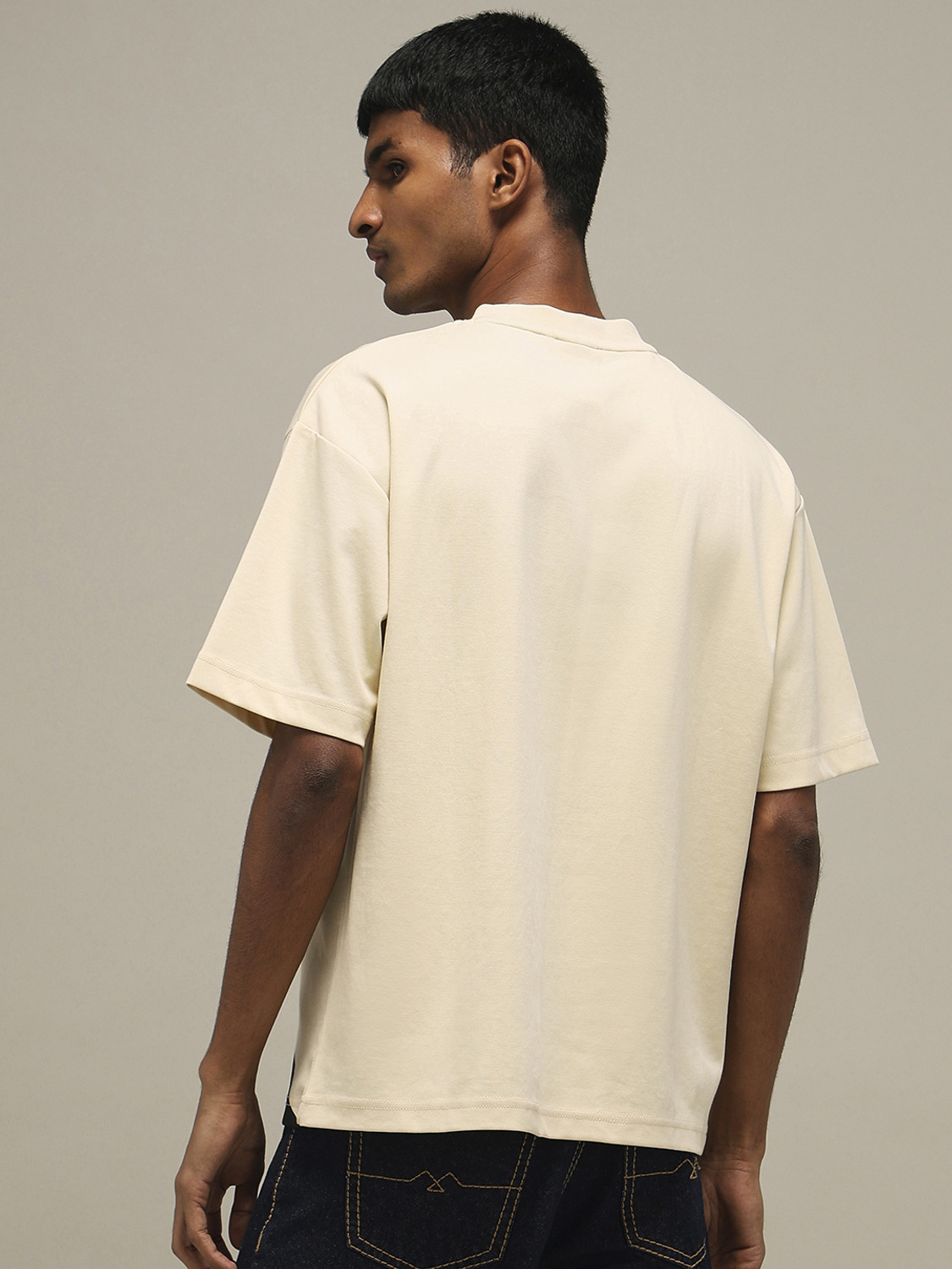 Image of MUFTI Printed Men Crew Neck Beige T-Shirt