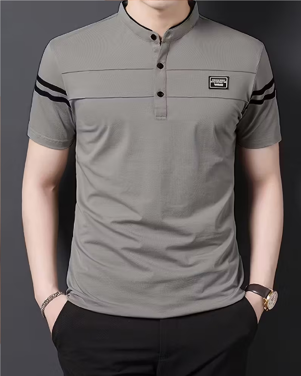 Image of NAUGHTY MEN Striped Men Grey T-Shirt