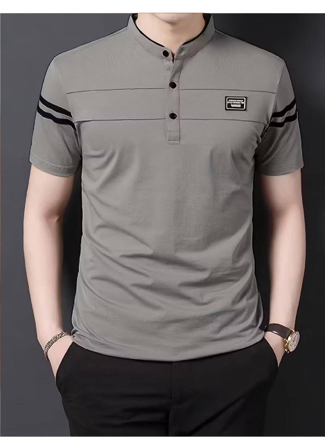 NAUGHTY Men's Grey Henley Neck T-Shirt - Image 1