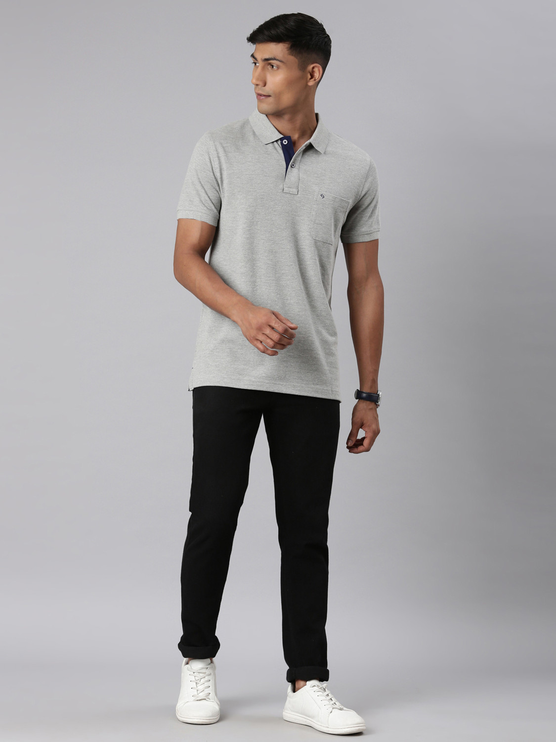 Image of Classic Polo Solid Men Polo Neck Grey T-Shirt
