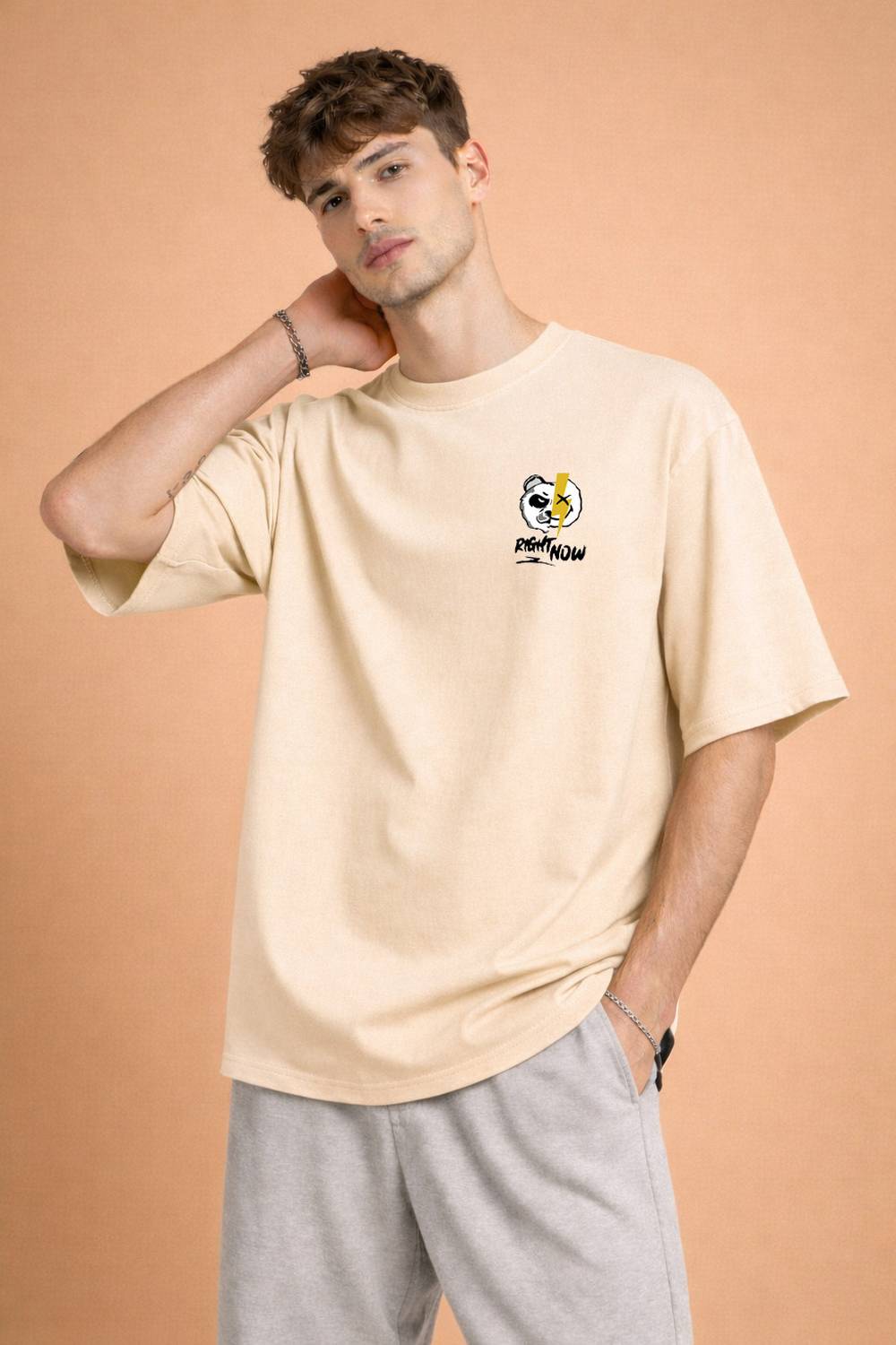 EZCLOTHING Graphic Print Men Round Neck Beige T-Shirt - Buy