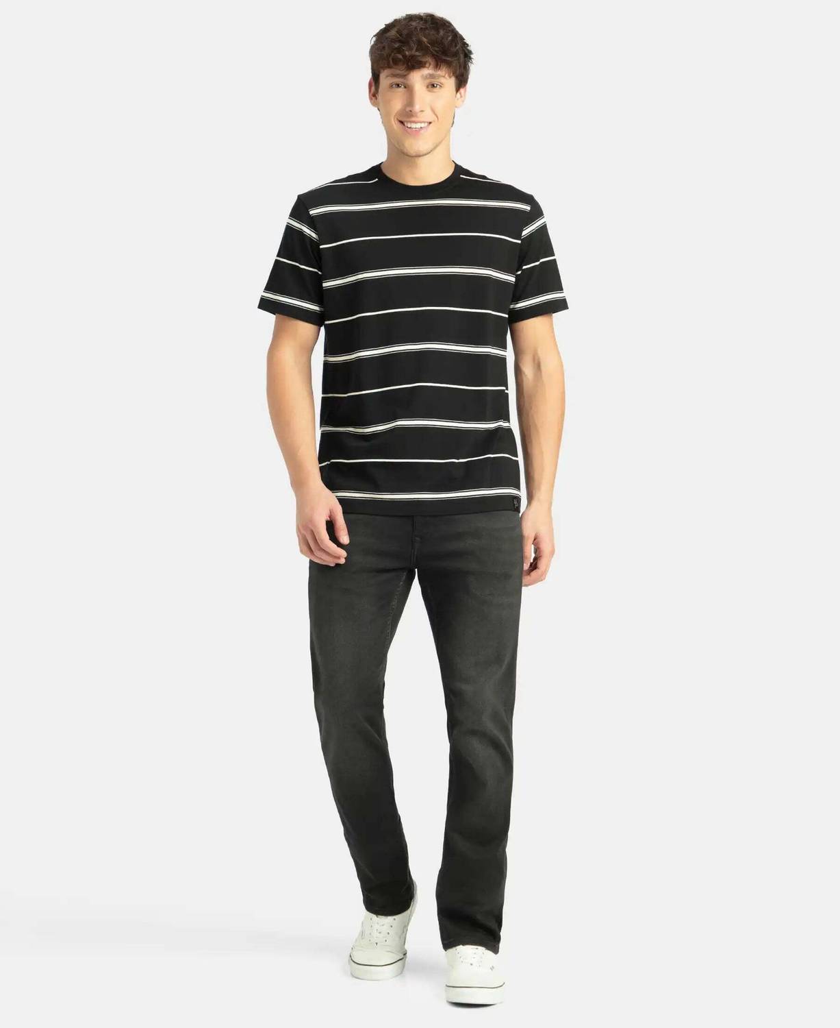 JOCKEY Striped Men Round Neck Black T-Shirt - Image 4