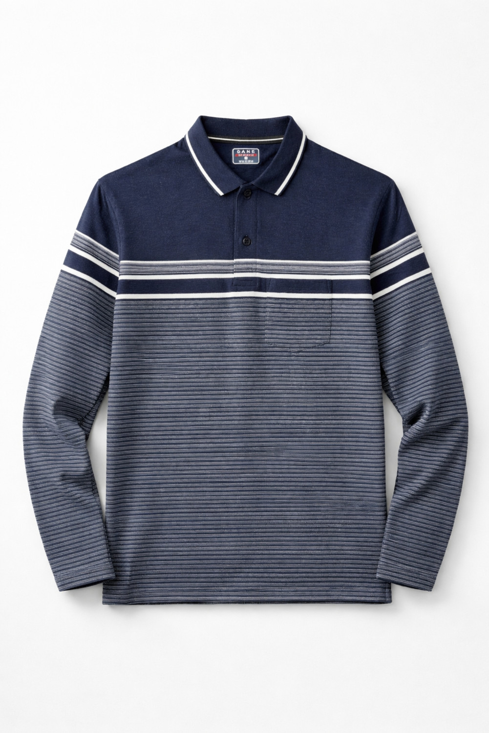 Image of SANE ORIGINALS Striped Men Polo Neck Navy Blue, Light Blue T-Shirt