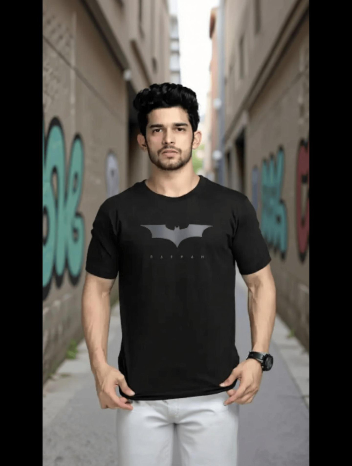 Image of DayalTShirt Graphic Print, Superhero Men Round Neck Black T-Shirt
