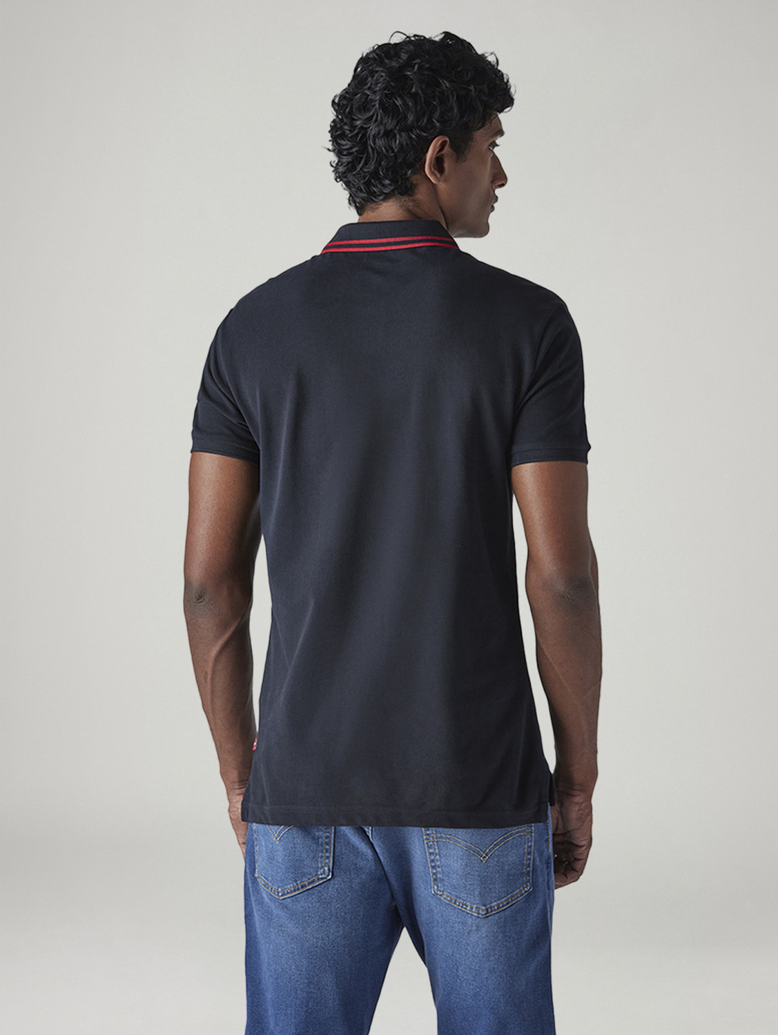 Image of LEVI'S Solid Men Polo Neck Dark Blue T-Shirt